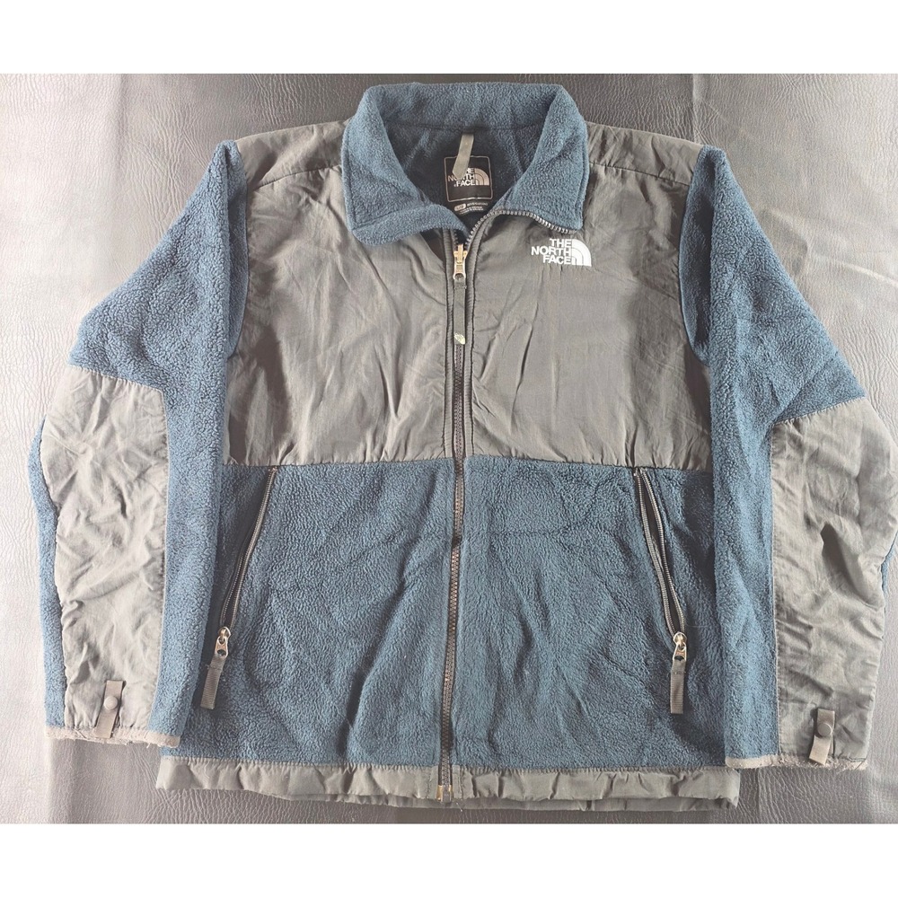 The North Face Boys Denali Fleece Jacket Blue Grey Full Zip Size Large L/G